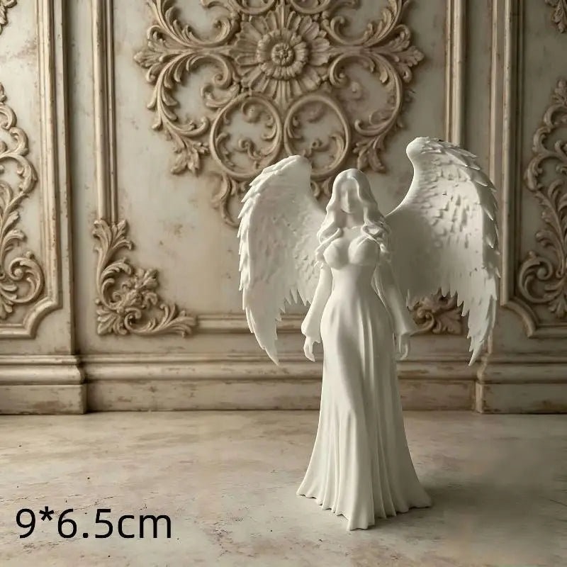 3D Printed Praying Angel Statue | White Gold Guardian Figurine