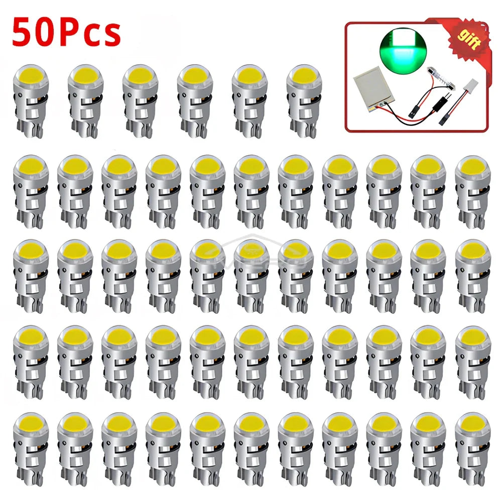 50-Pack T10 W5W COB LED Bulbs 12V – Interior & License Plate