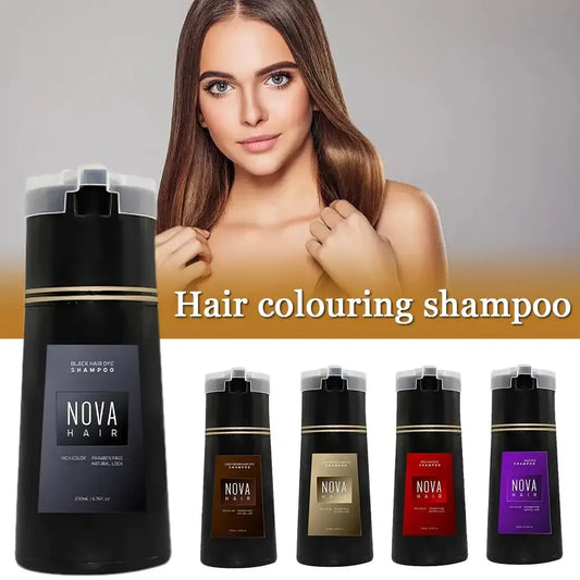 Nova 3-in-1 Hair Dye Shampoo | Natural Gray to Black Coverage, Nourishing & Lasting, Men & Women, 100ml/200ml Peaceful Pleasures Health and Wellness