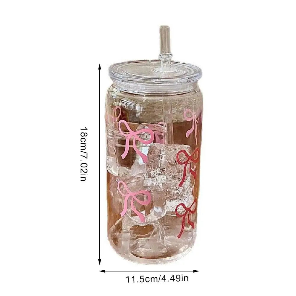 Pink Bow Transparent Plastic Tumbler with Straw | Hot & Cold
