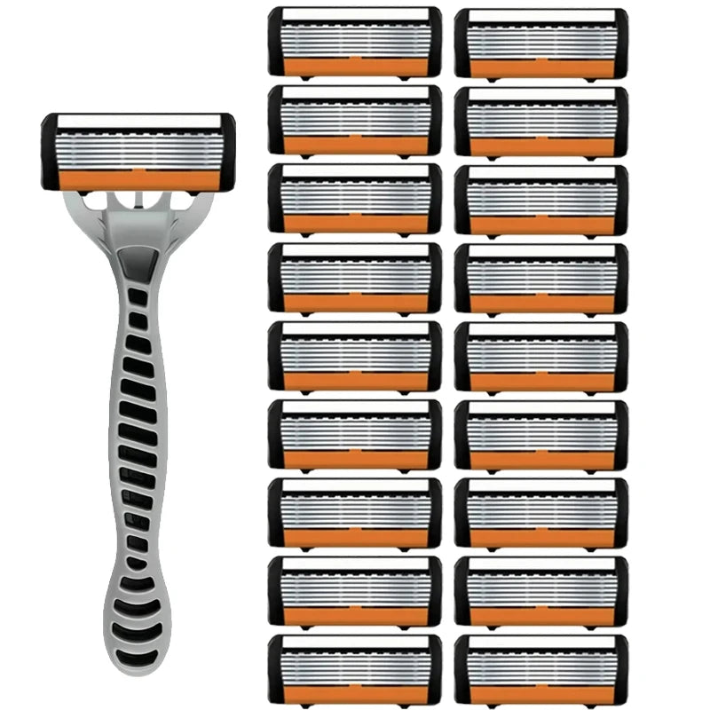 Men's 6-Blade Stainless Steel Safety Razor | Replaceable Head