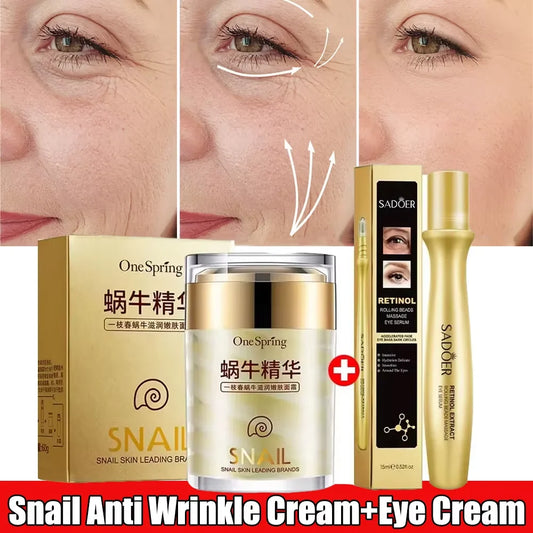 Snail Anti Wrinkles Face Cream Anti Aging Firming Skin Retinol Eye Massage Roller Fade Dark Eye Circles Eye Bag Serum Products Peaceful Pleasures Health and Wellness