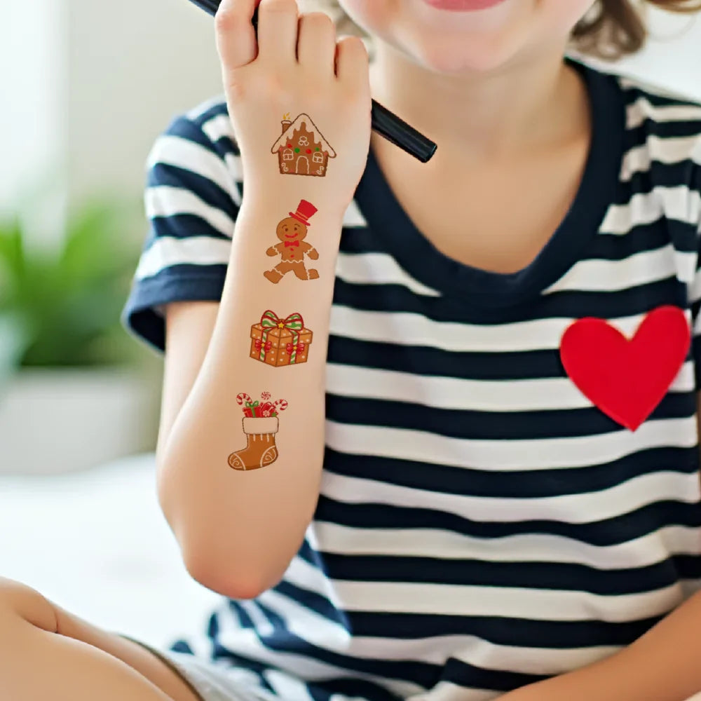 54pcs Christmas Gingerbread Man Temporary Tattoo Stickers