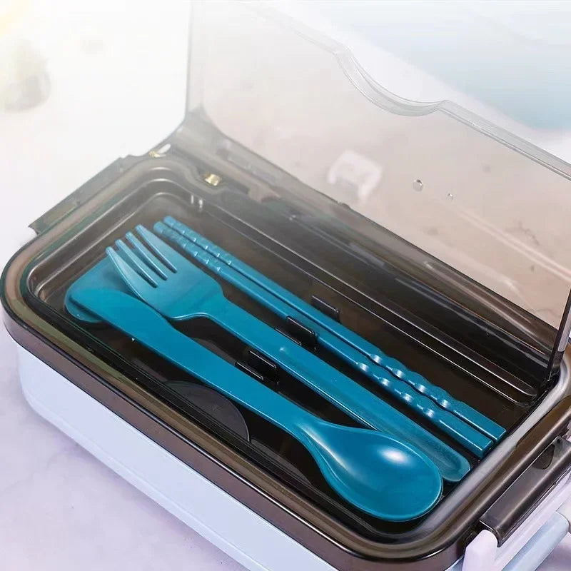 3-Compartment Leakproof Bento Lunch Box – Microwave Safe with Fork & Spoon