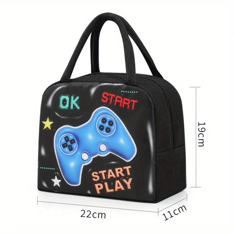 [Cute Cartoon Lunch Bag] 1pc Cute Cartoon Thermal Lunch Bag - Non-Woven Rectangle Bento Box Tote with Thick Aluminum Foil Peaceful Pleasures Health and Wellness Black video games