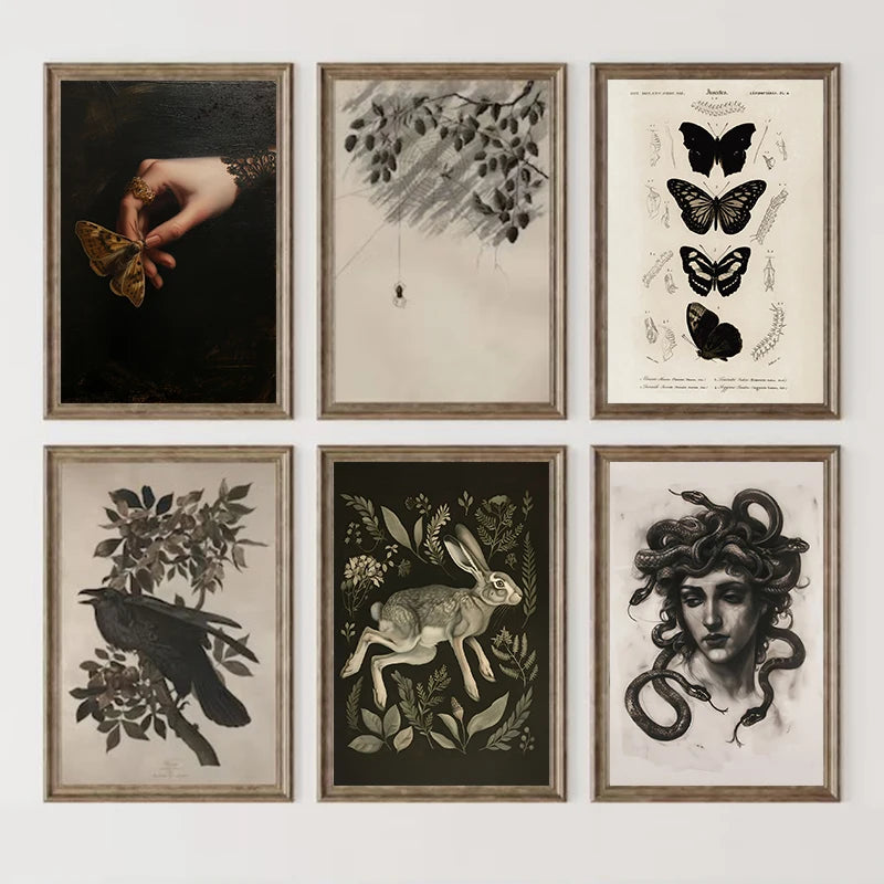 Dark Academia Gothic Moth Medusa Victorian Canvas Wall Art Print