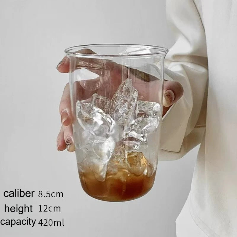 Wide-Mouth Borosilicate Glass Cup | Iced Coffee & Cold Drinks Glass Coffee Cup Peaceful Pleasures Health and Wellness Clear 420ml