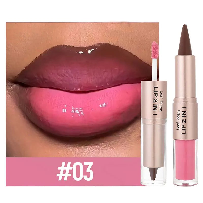 2-in-1 Brown Matte Lip Liner & Lip Gloss Pencil | Waterproof