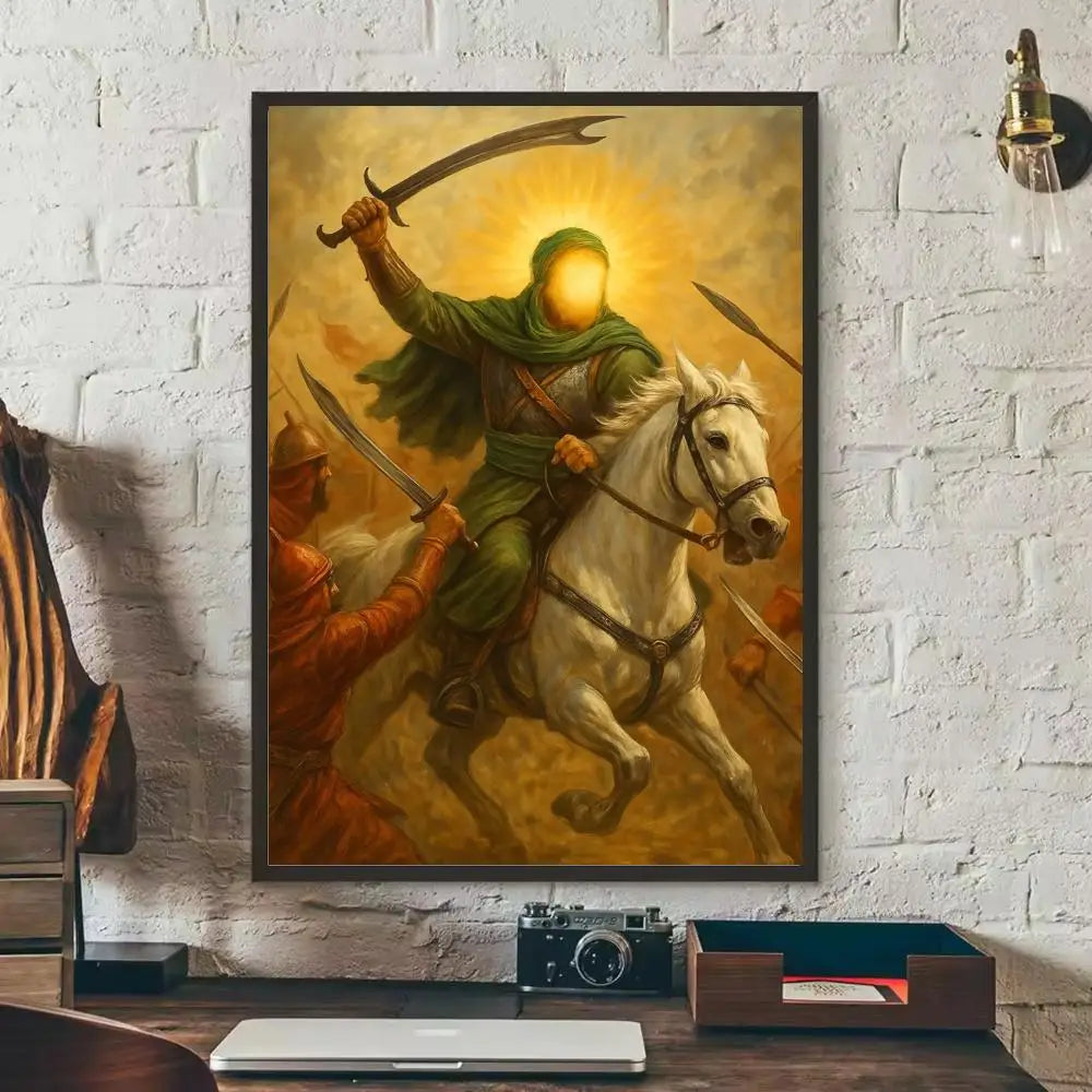 Imam Hussain Shia Ali art anime Painting Calligraphy Anti-wrinkle Canvas Poster Wall Mural Art Photos for Room Home Spaces De Peaceful Pleasures Health and Wellness Black9 20x30cm Unframed