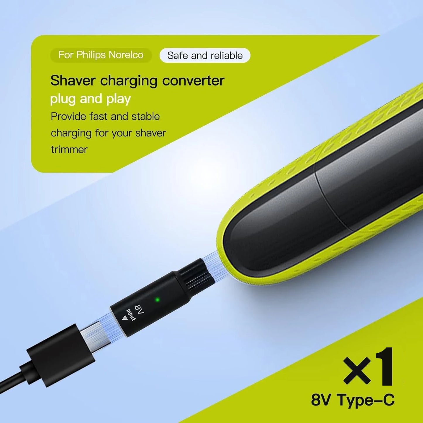 Type-C Charger Adapter for Philips OneBlade QP2630 QP2530 8V Peaceful Pleasures Health and Wellness