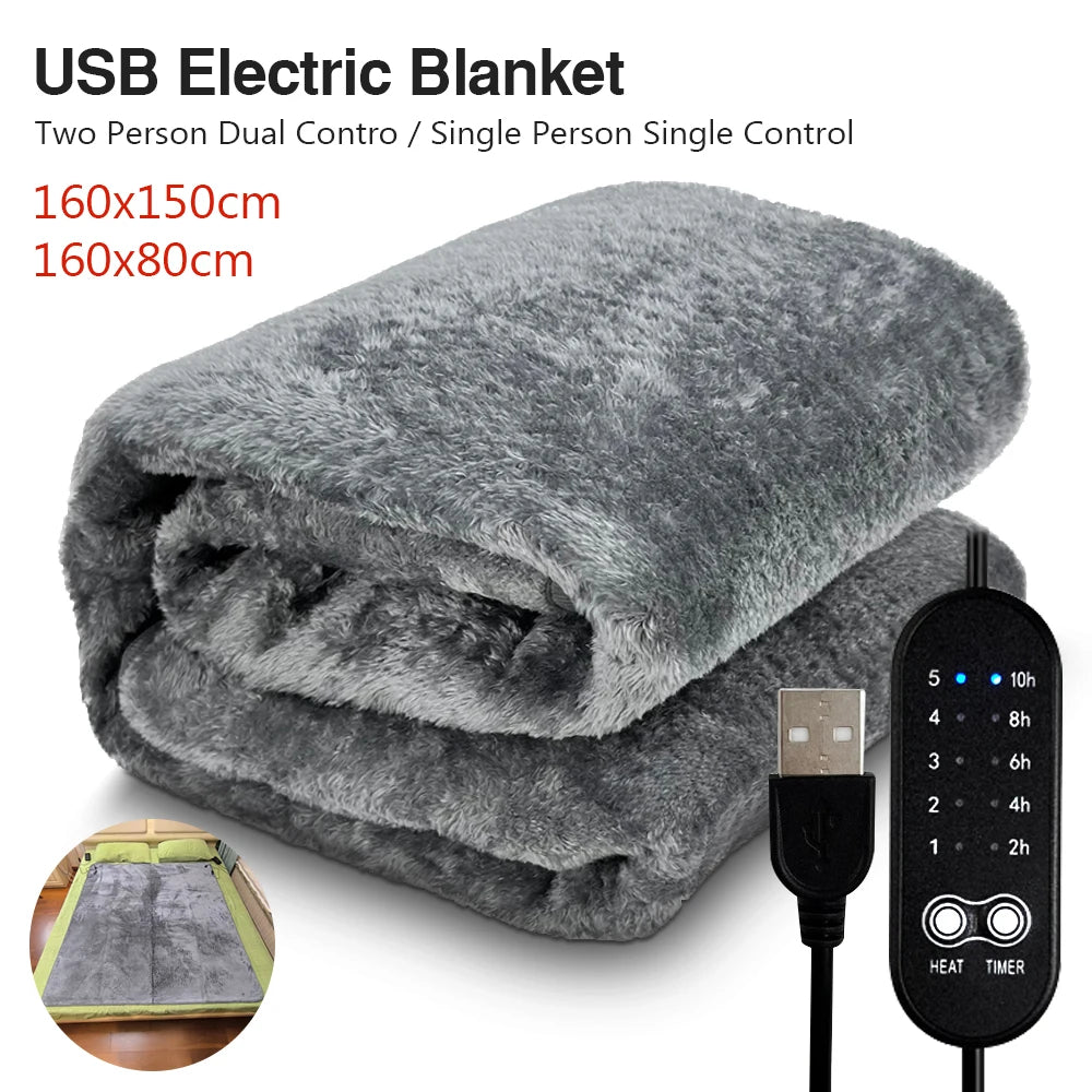 USB Electric Blanket 5v Single Double Thick Long Velvet Five-speed Temperature Adjustment Five-speed Timing Overheat Protection Peaceful Pleasures Health and Wellness