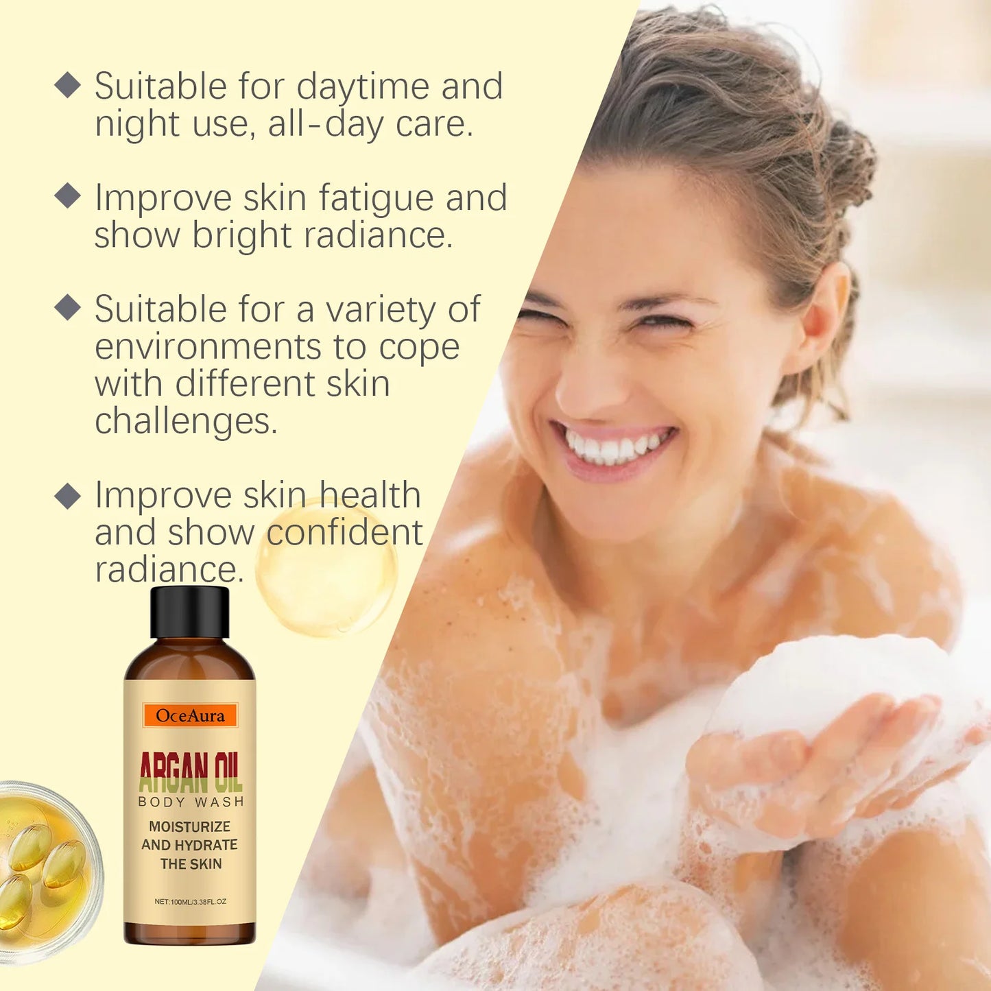 OceAura Nut Oil Body Wash – Hydrating Moroccan Shower Gel
