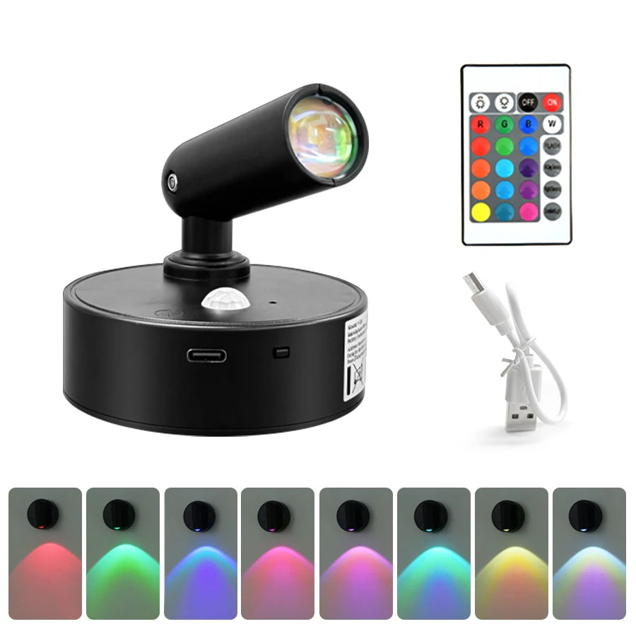 Magnetic Rotatable Spotlight Touch Dimmable 3Colors & RGB with Remote Control 500mAh USB Charging Motion Sensor LED Night Light Peaceful Pleasures Health and Wellness RGB Black Shell