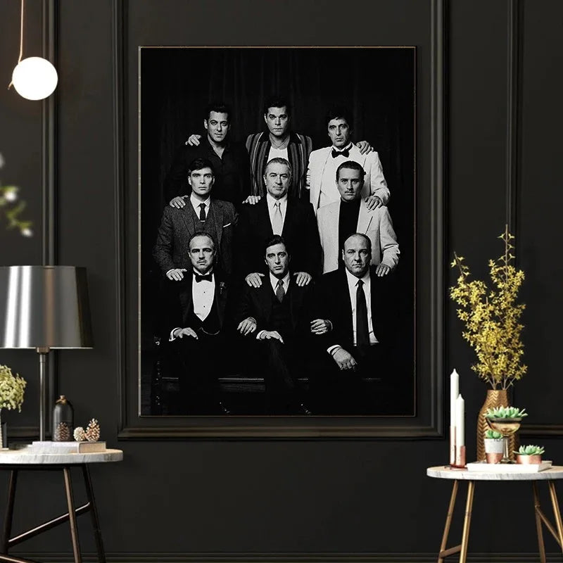 Black and White Mafia Boss Famous Gangster Character Photography Aesthetic Canvas Poster Wall Art Printed Home Decor Gift Peaceful Pleasures Health and Wellness