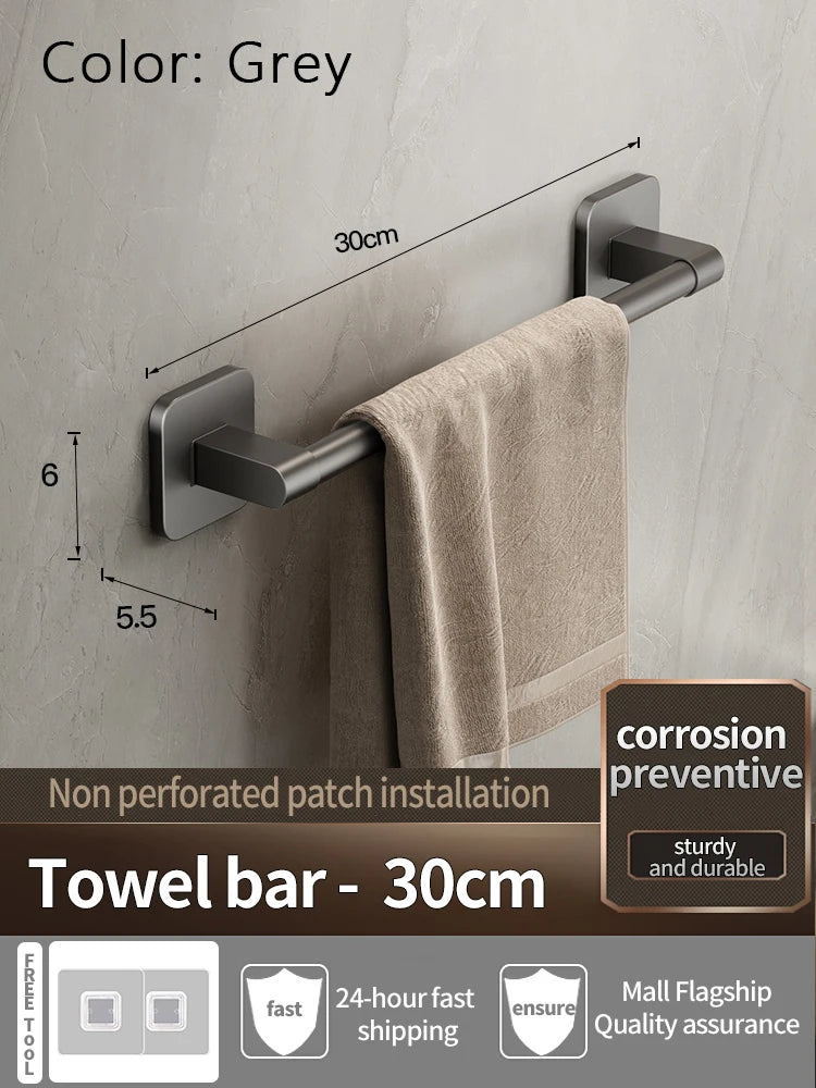 No-Drill Self-Adhesive Towel Bar | Black Aluminum Towel Rack