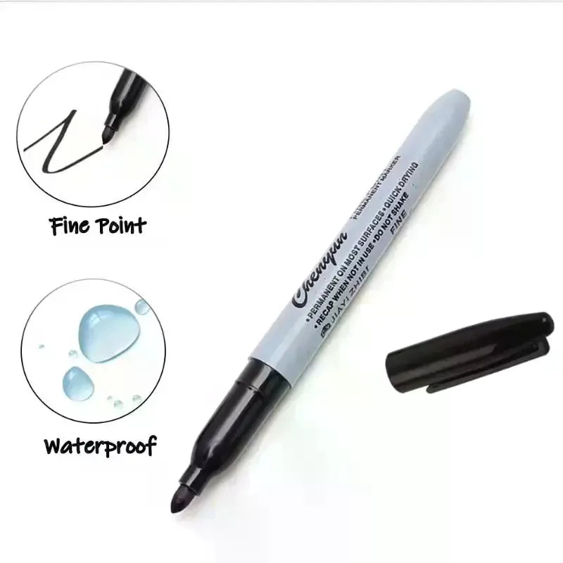 Black Permanent Marker Pens – Fine Tip, Waterproof, Quick Dry