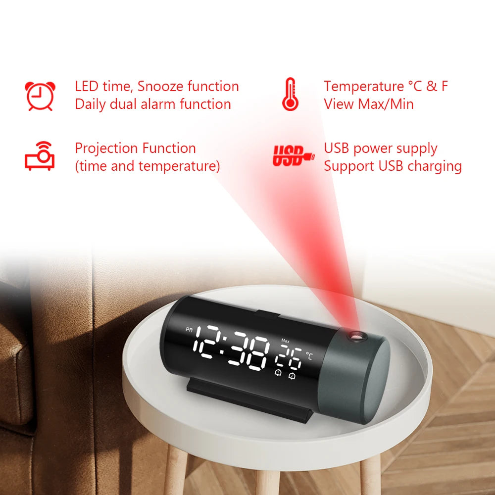 Projection Alarm Clock Digital Clock with 180° Rotatable Projector 4-Level Brightness Dimmer Digital Alarm Clock for Bedroom Peaceful Pleasures Health and Wellness