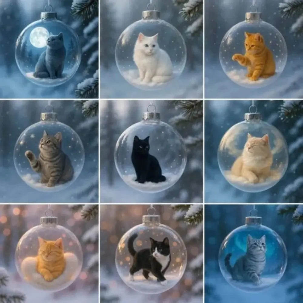 Cat Acrylic Christmas Ball Ornaments – DIY Hanging Baubles
