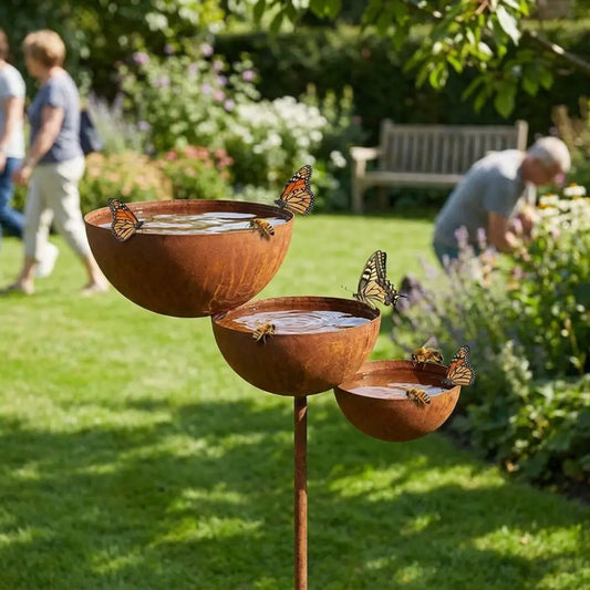 Vintage 3-Tier Iron Bird Bath with Ground Stakes | Garden Decor Garden Bird Bath Peaceful Pleasures Health and Wellness