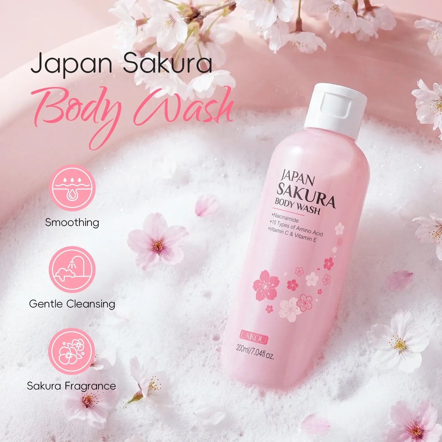 LAIKOU Sakura Cherry Blossom Shower Gel – Moisturizing Body Wash