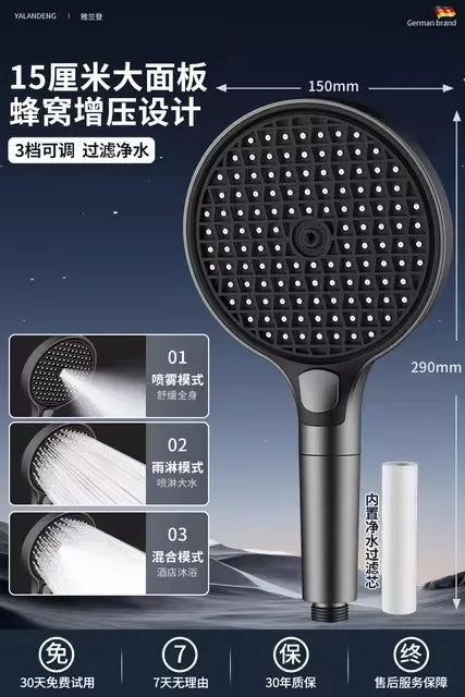 150mm 3-Mode Rainfall Shower Head with Filter | Zloog