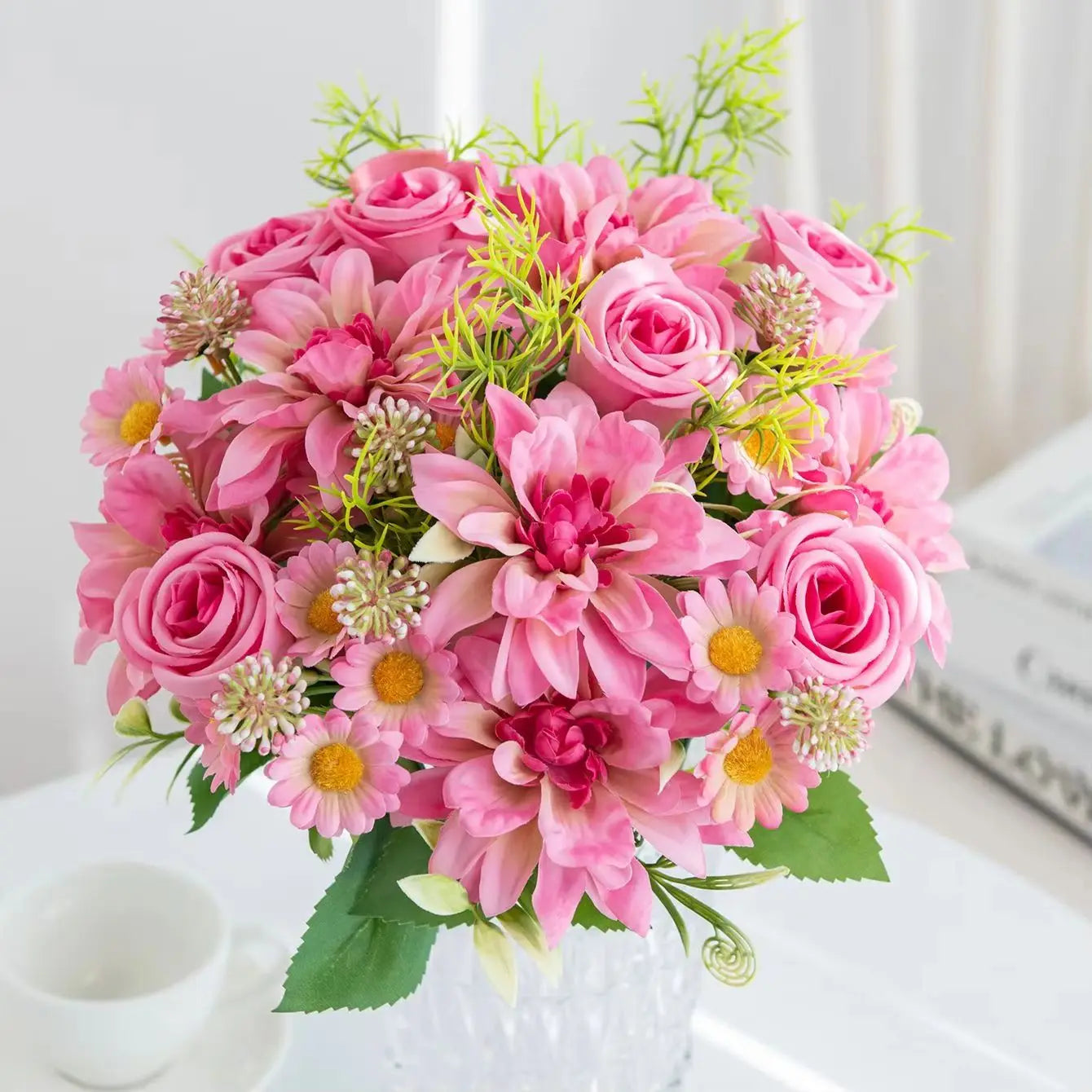 Silk Dahlia Rose Artificial Flowers | Wedding & Home Decor