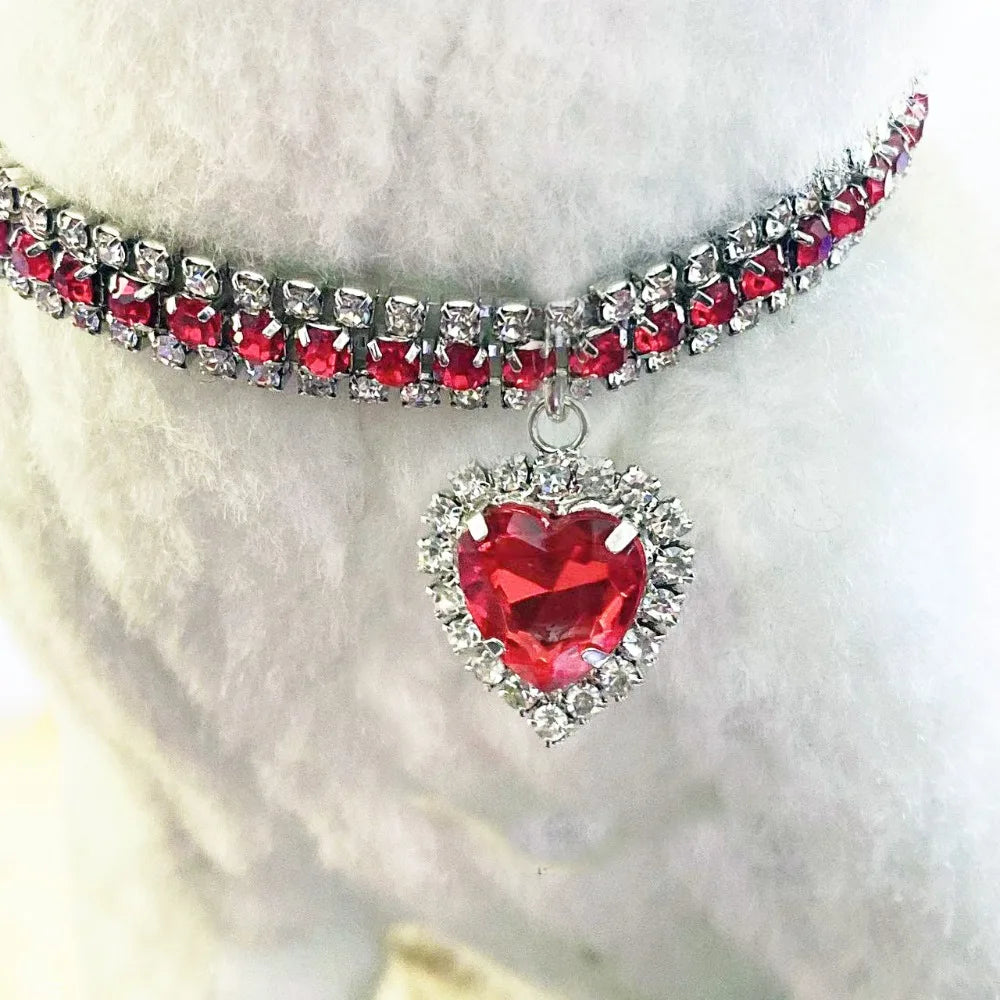 Kitten Diamante Collar Necklace for Cat Rhinestone Cute Bling Puppy Doggy Crystal Pendant Diamond Collar Pet Accessories Collar Peaceful Pleasures Health and Wellness red L