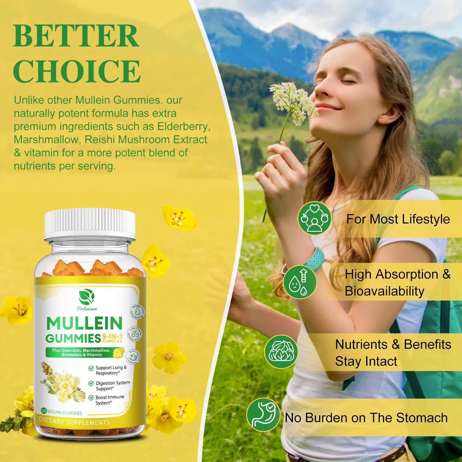 Lukaree Mullein Gummies 1000mg – Lung Cleanse & Respiratory Health Herbal Supplement Peaceful Pleasures Health and Wellness