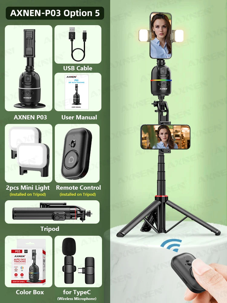 AI Face Tracking Gimbal – 360° Auto Rotate Phone Stabilizer Peaceful Pleasures Health and Wellness Bundle 5 China Mainland