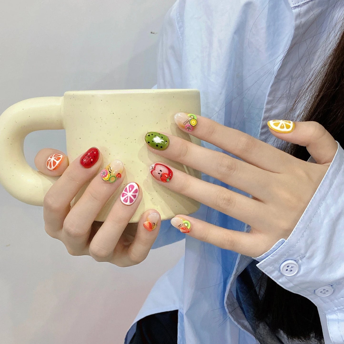 Handmade Press On Nails Fruit Design | Full Cover Fake Nails