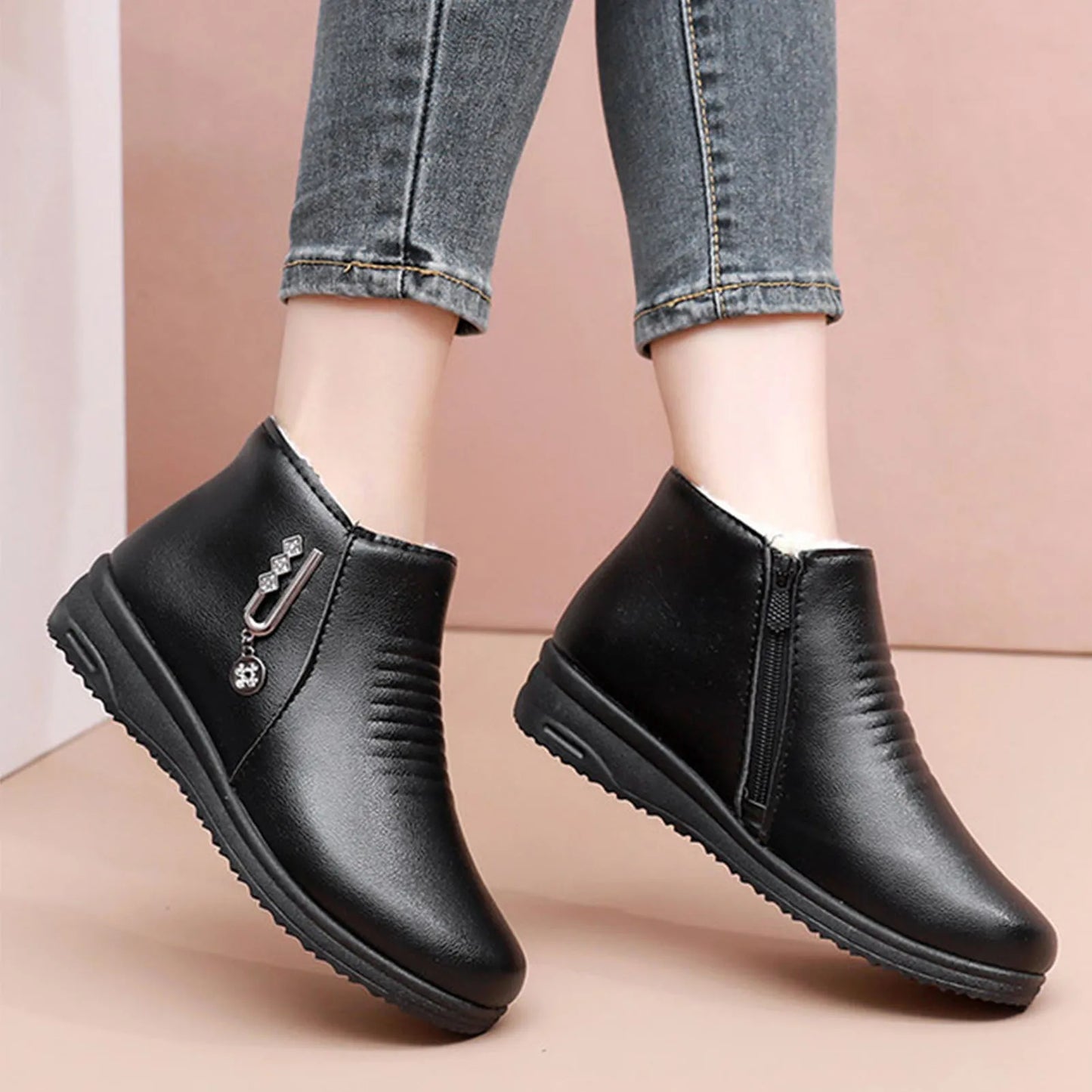 Women's Waterproof Fleece-Lined Winter Ankle Booties | Warm Boots