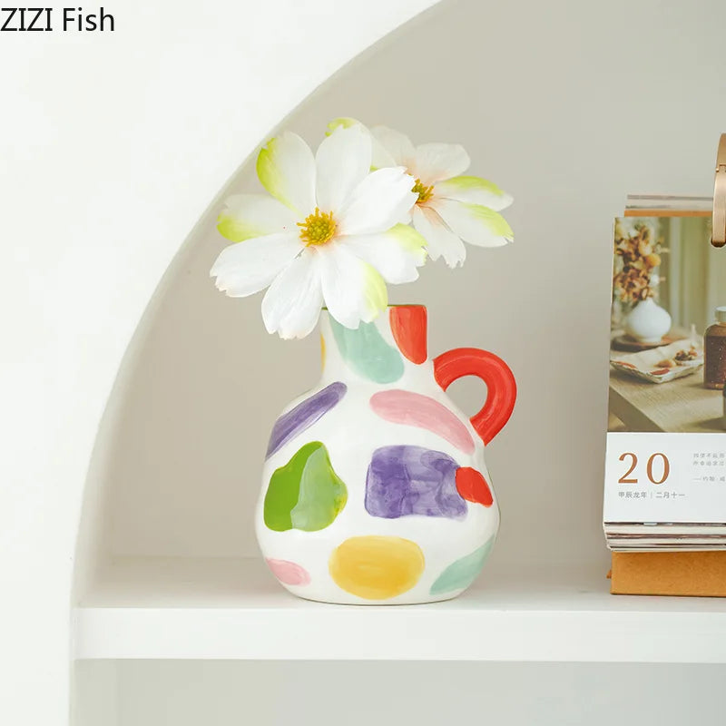 Colorful Stripes Ceramic Vase | Modern Tabletop Flower Decor