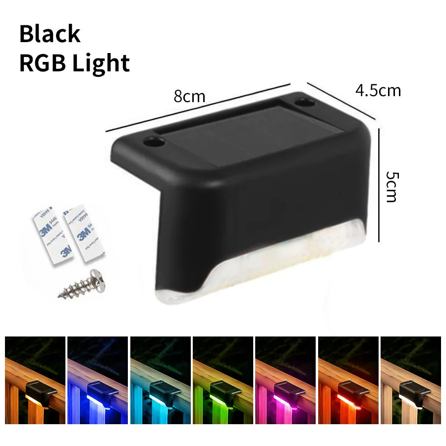 Solar Stairs Light Outdoor Waterproof Solar Powered Garden Lamps for Railing Deck Step Yard Patio Pathway Fence Light Peaceful Pleasures Health and Wellness black-RGB 1 Solar Stair Light