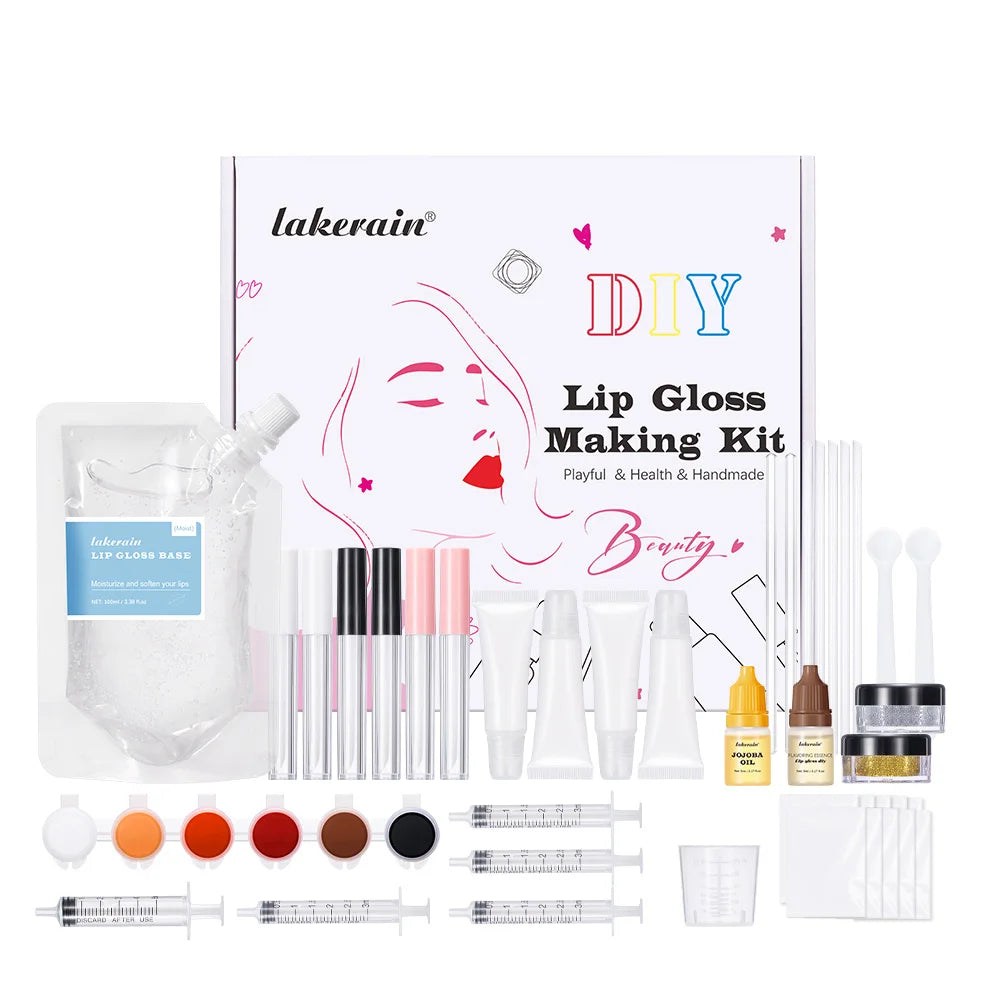 New Lip Gloss Making Kit Moisturizing Lip Gloss Base Diy Raw Material Tool Kit Shiny Glitter Lip Tints Glaze Handmade Cosmetic Peaceful Pleasures Health and Wellness new box
