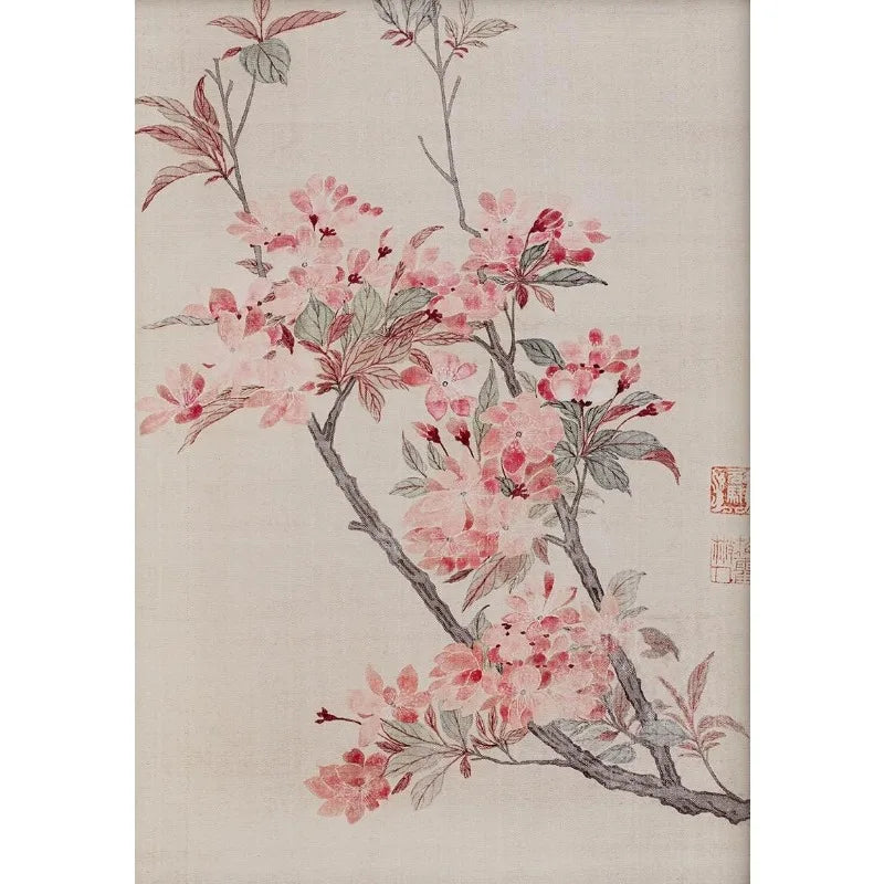 Retro Japanese Floral Illustration Poster Nature Botanical Flower Dahlia Sakura Azalea Canvas Painting Wall Art Room Home Dec Peaceful Pleasures Health and Wellness