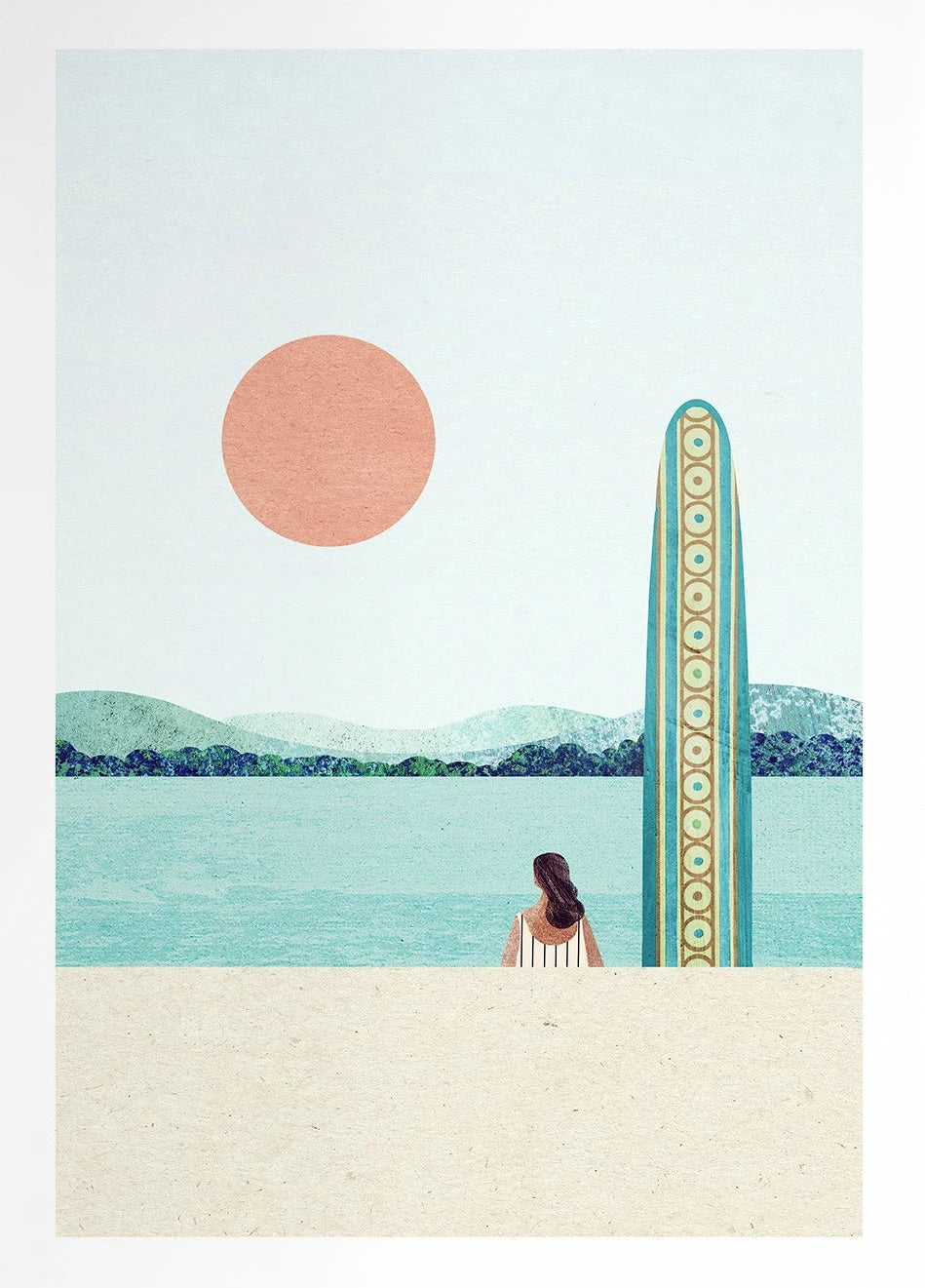Canvas Painting Wall Art Picture Simple Outdoor Summer Beach Scenery Poster Sunset Surfers Swimming Ocean Living Room Home De Peaceful Pleasures Health and Wellness 4 50x70cm Unframed