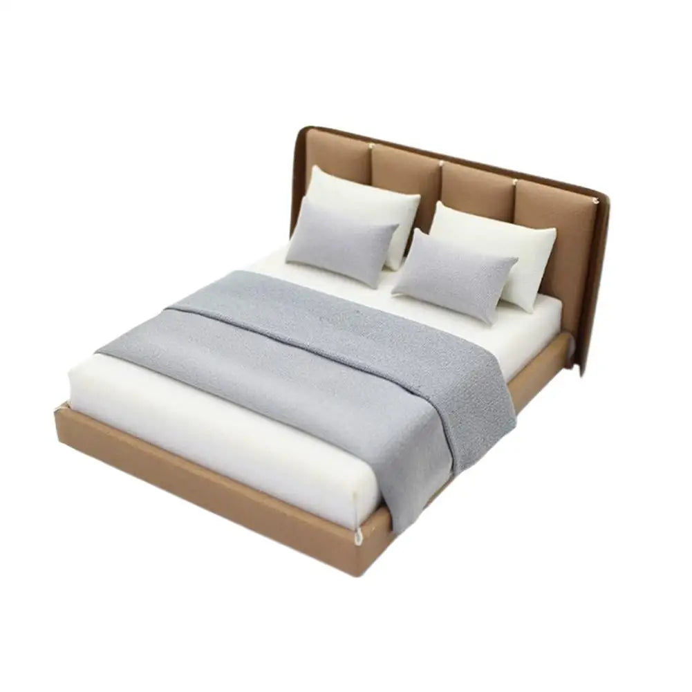 Bedroom Miniature Double Bed Beddings Cream Furniture Decoration