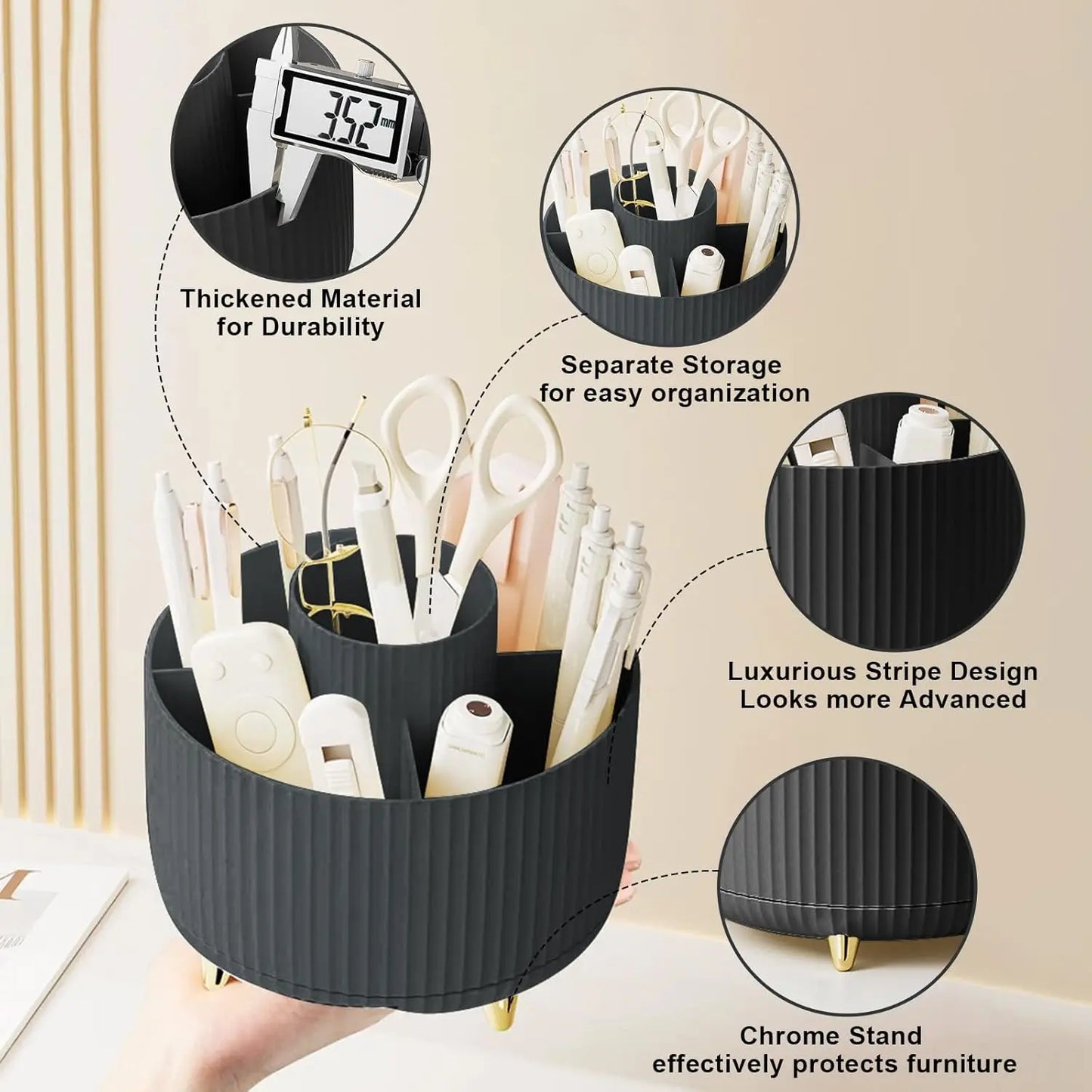 360° Rotating Makeup Organizer | 5-Slot Cosmetic Brush Holder