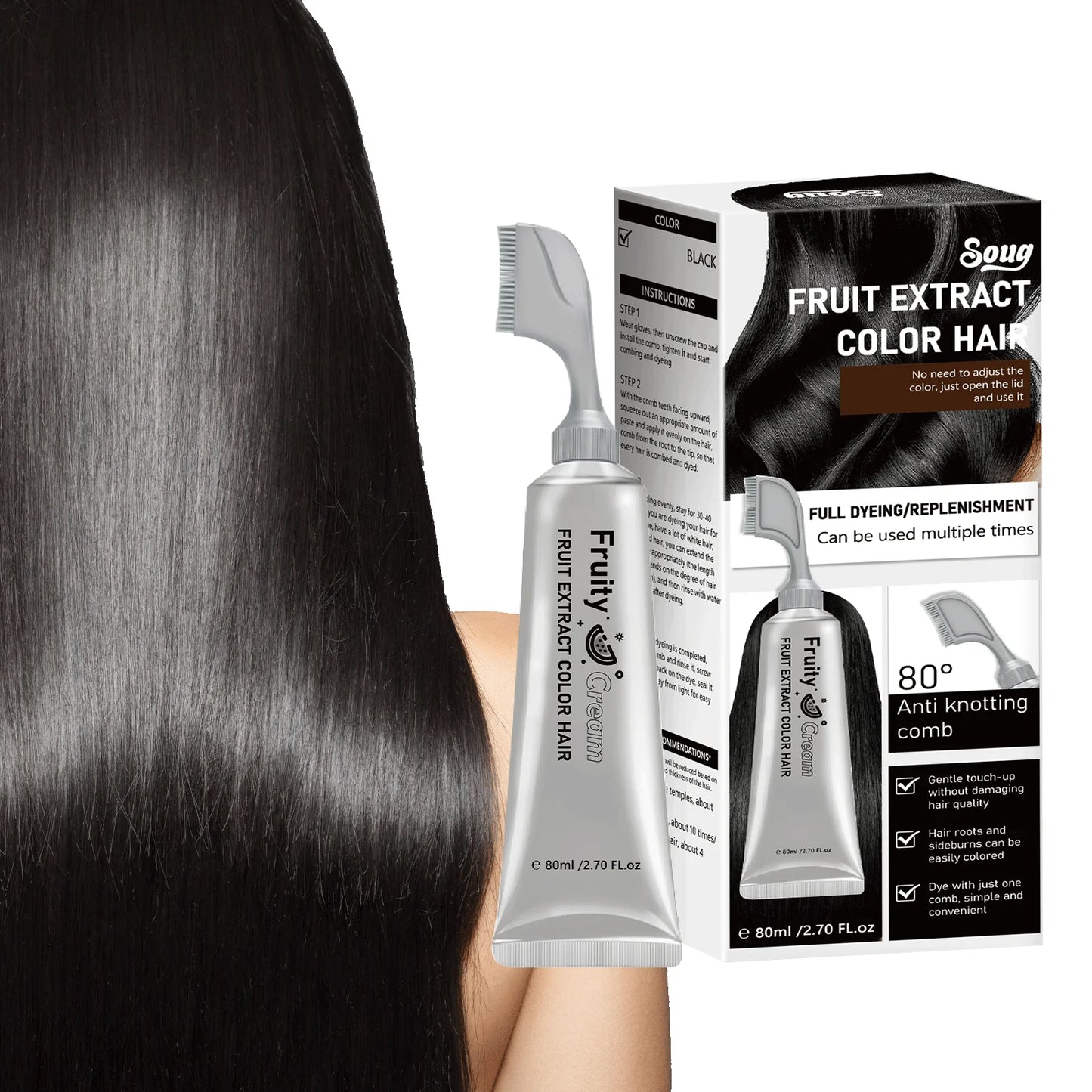 Smoky Silver Grey Hair Dye Cream 100ml - Quick Coloring, Long-Lasting & No Damage DIY Styling for Professional Look. Peaceful Pleasures Health and Wellness 1pc 80ML Black