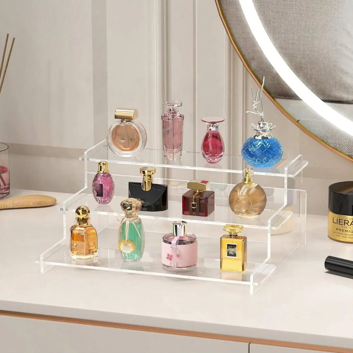 Premium Acrylic Tiered Display Stand for Blind Box Figures Clear Multi Layer Organizer Showcase with High Transparency Material Peaceful Pleasures Health and Wellness