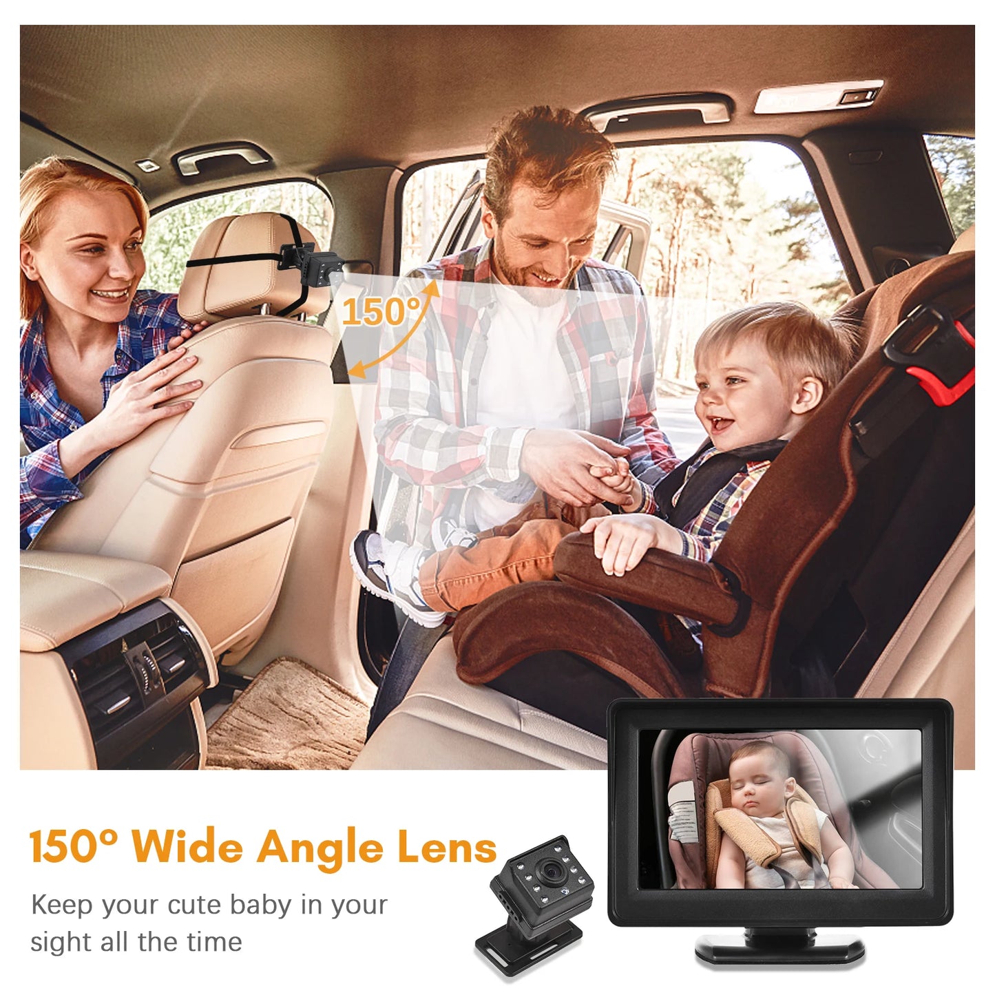 1080P Baby Car Monitor Camera | 4.3" Night Vision, 150° Wide View