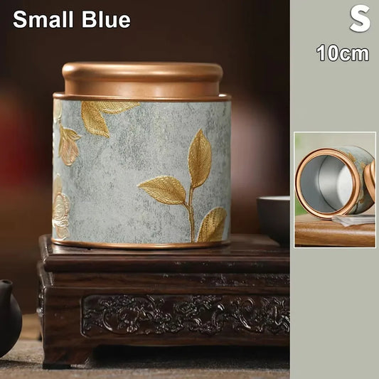 Airtight Tinplate Tea Storage Can – Food Grade Sealed Jar Tea Storage Tin Peaceful Pleasures Health and Wellness Small Blue