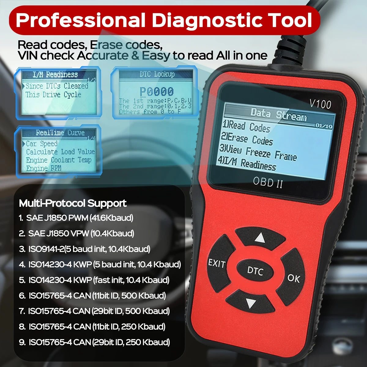 OBD2 Scanner & Voltage Tester – Engine Fault Code Reader R100 Peaceful Pleasures Health and Wellness