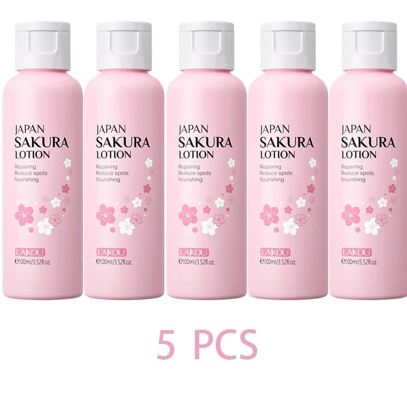 LAIKOU Sakura Face Lotion Moisturizing Essence Shrink Pores Repairing Improve Skin Elasticity 100ML Peaceful Pleasures Health and Wellness 5PCS
