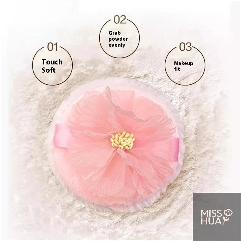 3D Ribbon Flower Velvet Powder Puff | Dual-Sided Fluffy