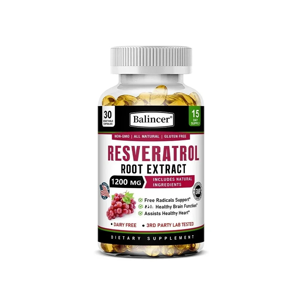 Resveratrol Root Extract Capsules - Antioxidant Anti-Aging, Brain & Heart Health, Skin Brightening & Immune Support, 120 Caps Peaceful Pleasures Health and Wellness 30 count-1 bottle