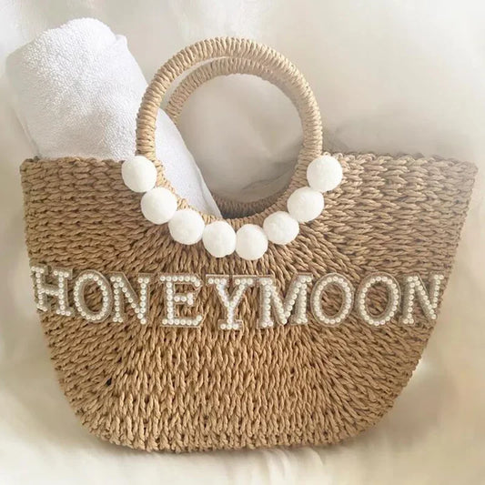 Honeymoon Bride Mrs Wifey bag wedding Bridal Shower Newlywed couple just married Cruise Beach pool boho rustic travel gift Peaceful Pleasures Health and Wellness Honeymoon bag