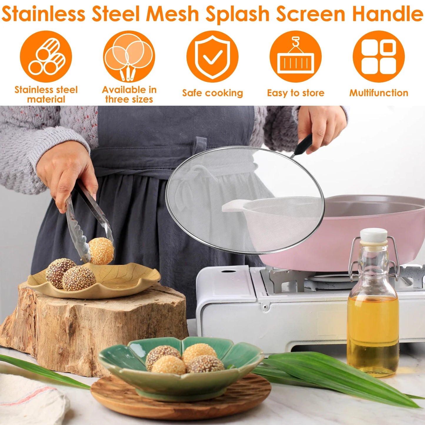 25/29/33cm Grease Splatter Screen for Frying Pan Stops 99% of Hot Oil Splash Splatter Guard for Cooking Iron Skillet Lid Peaceful Pleasures Health and Wellness