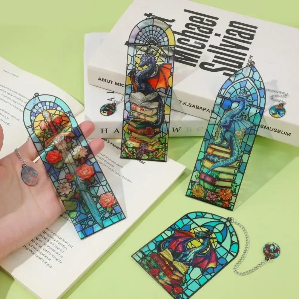 Vintage Stained Glass Dragon Bookmark Fourth Wing Fantasy Stationery Book Lover Gifts Reading Book Accessories Peaceful Pleasures Health and Wellness