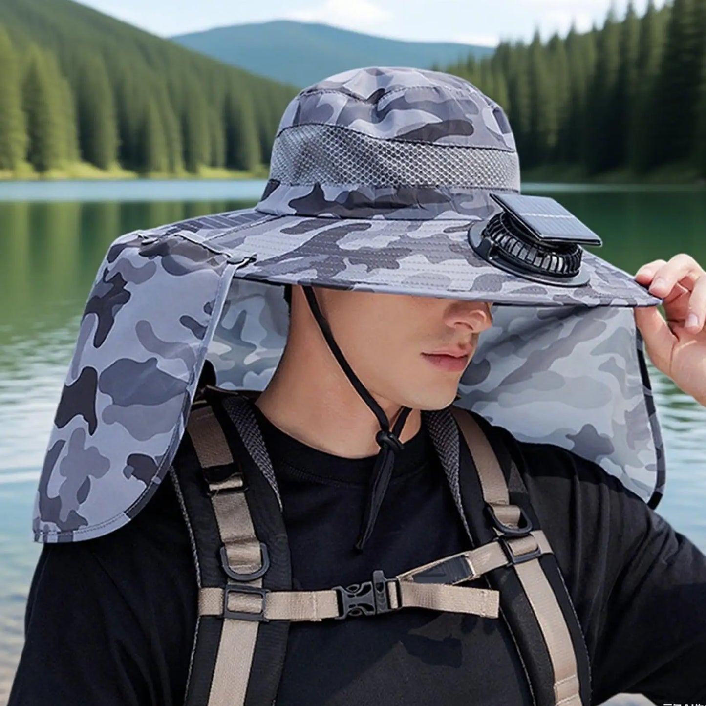 Solar Powered Fan Hat Wide Brim Breathable Fishing Hat With Neck Flap Fishing Equipment For Outdoor Work Garden Hiking Travel Peaceful Pleasures Health and Wellness